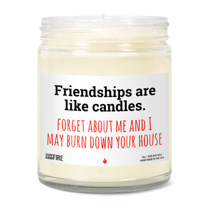 Best Friends Are Link Candles Soy Wax Candle by Just Add Fire. Features USA made 100% natural soy wax, cotton wick, and safe fragrances and essential oils. Image shows the candle without a lid, unlit. 