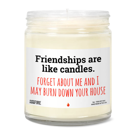 Best Friends Are Link Candles Soy Wax Candle by Just Add Fire. Features USA made 100% natural soy wax, cotton wick, and safe fragrances and essential oils. Image shows the candle without a lid, unlit. 